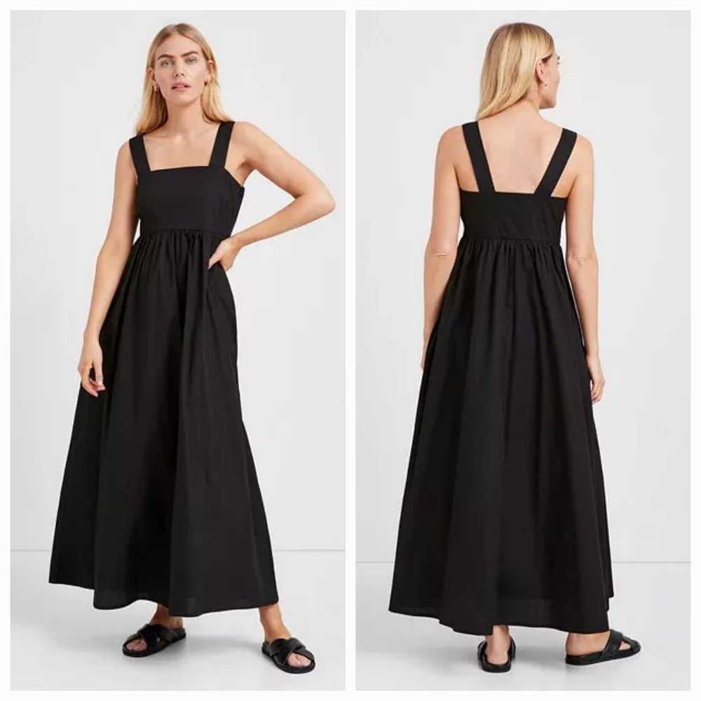 Marcella Jamaica Solid Black Poplin Cotton Sleeveless Maxi Dress size Large